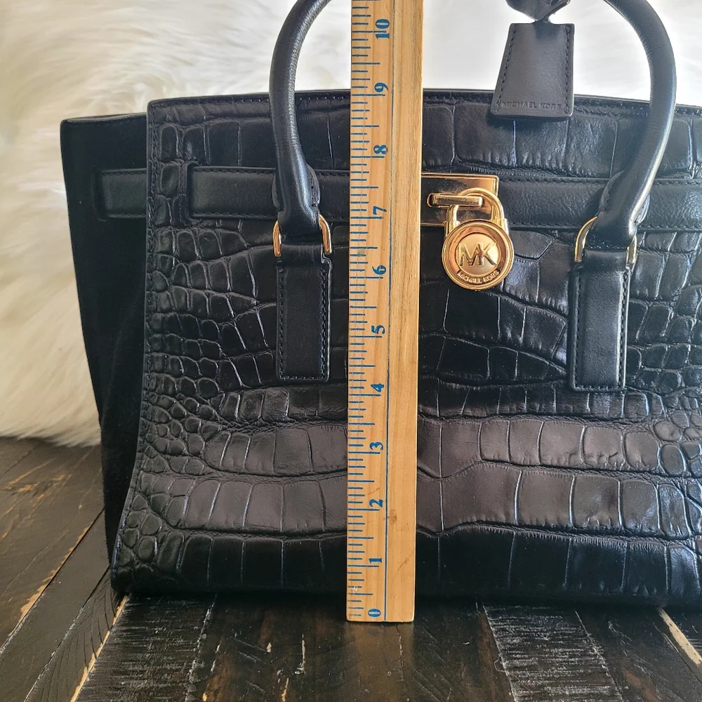 Michael Kors Black Croc Embossed Leather Tote